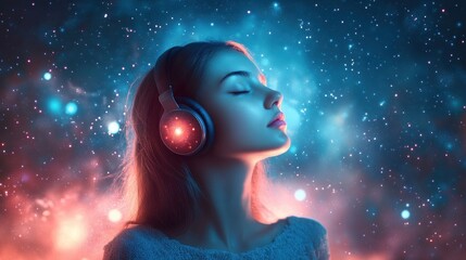 Obraz premium Lady in tranquility amidst a cosmic space setting