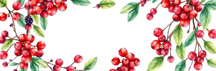 Detailed watercolor illustration of a berry-studded wreath, Christmas decor, watercolor art