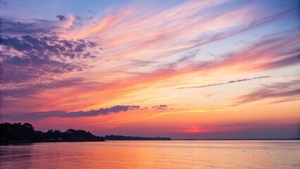 Obraz premium Softly blended watercolor sunset with a subtle gradient, peaceful evening, soft focus, subtle gradient