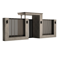A gray metal fence with a black trim and a white trim