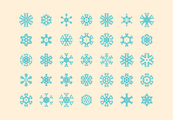 Set of cute snowflake icons on isolated background New Year ornament Symbols for mobile apps and website design. Flat snowflake icons, silhouette.