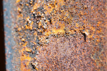 Rust, corrosion on a metal fence.