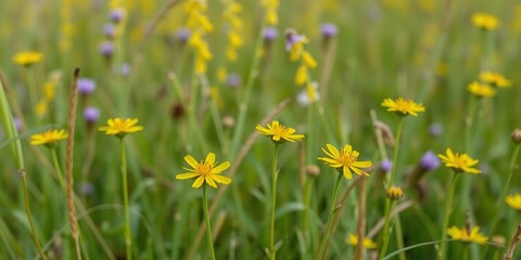 Fototapeta premium Yellow flowers of Anthyllis vulneraria in a meadow, green grass, Kidney Bean flower