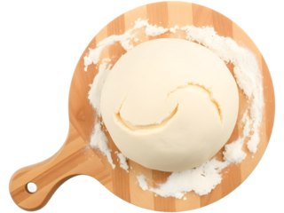 Creamy dough on wooden board. Homemade bread.