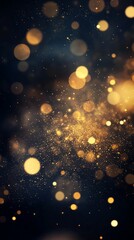 Magical golden bokeh lights dancing against a dark background, creating a mesmerizing display of glowing orbs and sparkling particles.