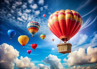 Fototapeta premium Romantic Valentine Hot Air Balloon Basket with Heart-shaped Decor, Perfect for Love Celebrations and Scenic Outdoor Adventures in the Sky