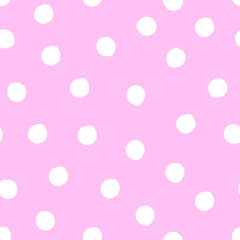 Polka dots seamless pattern. Small white points on rosa background. Coquette dotted backdrop. Cute spotted ornament.