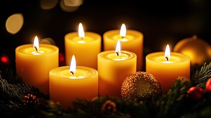 Lit Advent Candles Arranged In Festive Wreath