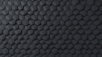 Digital abstract artwork featuring tessellated 3D hexagons in dark gray tones with soft lighting, gradients, and shadows for a sleek, modern aesthetic.