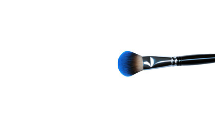 A cloud of blue powder bursts from a makeup brush, isolated on white.