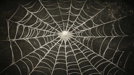Obraz premium Close-up of a spider web on a vintage black background for Halloween-themed designs. 