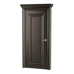 A black door with a silver handle and a silver knob