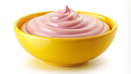 Vibrant Yellow Bowl Filled with Creamy Pink Yogurt, Perfect for Food Photography, Culinary Illustrations, or Healthy Snack Promotions