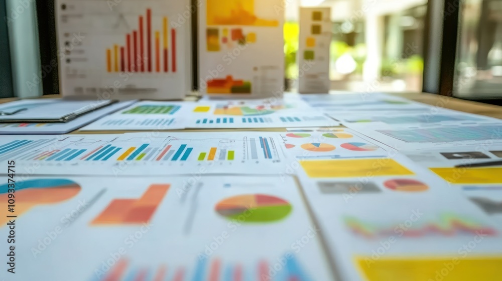 Poster Colorful Charts and Graphs Spread Across a Table