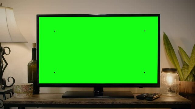 Modern Television Slow Push In Green Screen