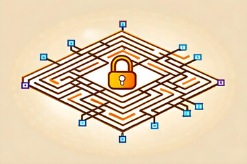 Fototapeta premium Digital Network Protection with lock illustration
