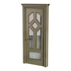 A door with a gold frame and diamond shaped glass panels