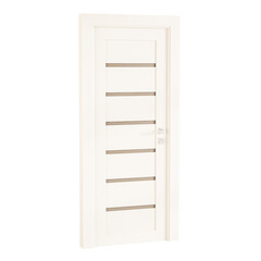 A white door with six panels and a silver handle