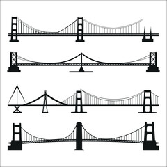 Obraz premium Bridge Silhouette Bundle Set, City Bridge Silhouette Bundle Set, Suspension Bridge Silhouette 