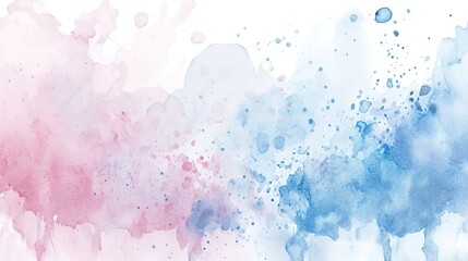 Pink and blue watercolor splashes blend on white