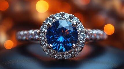 Fototapeta premium A stunning blue gemstone ring surrounded by sparkling diamonds, showcasing elegance and luxury.