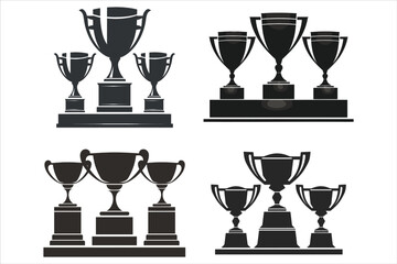 Trophy Icon Silhouette Bundle Set, Champion Trophy Silhouette, Champion Winning Trophy Celebrating Silhouette
