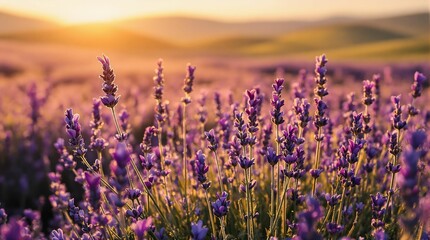 Fototapeta premium Lavender flowers at sunset in Provence, France.