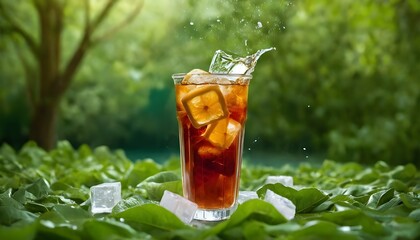 "Refreshing Long Island Iced Tea with Lemon Slices and Ice Cubes – Summer Citrus Drink Splash Photography"