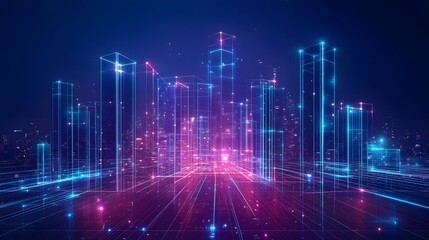 neon lights in shape of technology city