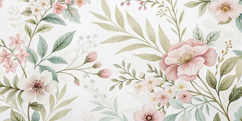 Soft Light Floral Leaf Background Wallpaper Pattern, watercolor flowers, gentle flora, soft focus floral, nature-inspired design