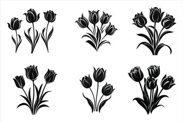 Tulips Flower Silhouette Bundle Set, Tulips Flower PNG