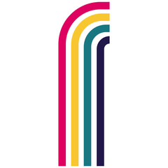 Abstract rainbow colour waves vector background. Geometric vibrant wavy stripe backdrop. Groovy multicoloured curved stripes wallpaper. 70s groovy line.