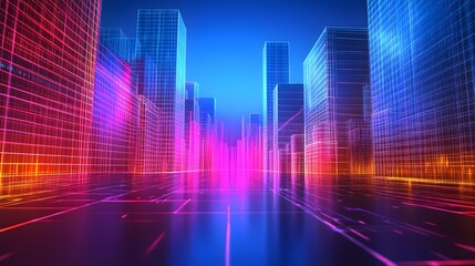 Fototapeta premium neon lights in shape of technology city