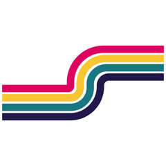 Abstract rainbow colour waves vector background. Geometric vibrant wavy stripe backdrop. Groovy multicoloured curved stripes wallpaper. 70s groovy line.