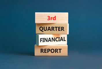 3rd quarter financial report symbol. Concept words 3rd quarter financial report on beautiful wooden blocks. Beautiful grey background. Business 3rd quarter financial report concept. Copy space.