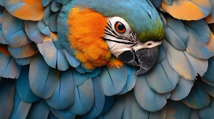 Obraz premium Vibrant parrot close-up tropical environment wildlife photography nature detailed view colorful feathers and patterns
