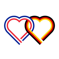 heart shaped ribbon of france and germany flags intertwined. vector illustration isolated on white background