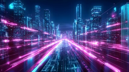 Fototapeta premium neon lights in shape of technology city