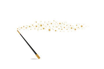 Magic wand with a stars on transparent background. Trace of gold dust. Magic abstract background isolated. Miracle and magic. Vector illustration flat design