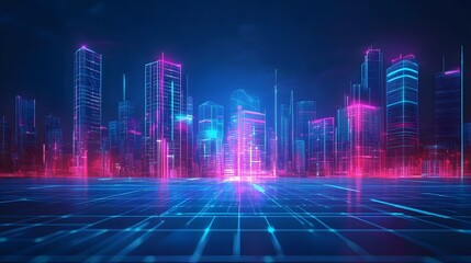 neon lights in shape of technology city