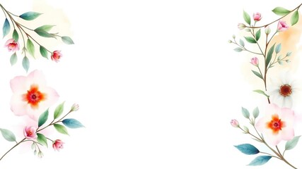 Fototapeta premium Watercolor floral arrangement with pastel colors and delicate leaves template, botanical illustrations, organic shapes, Whimsical floral arrangement with oversized flowers and lush greenery