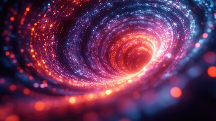 Obraz premium A swirling cosmic vortex filled with vibrant colors and glowing particles, suggesting depth and mystery.