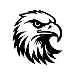 Black and white vector illustration of an eagle’s head.