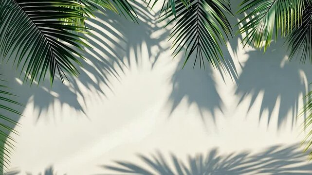 A tropical palm tree with green leaves and branches on a sunny beach with a clear sky and sea in the background