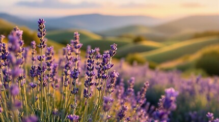 Obraz premium Lavender flowers at sunset in Provence, France.