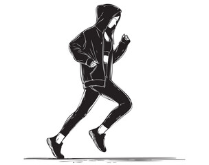 Fototapeta premium Running woman sketch. Motivation sport illustration. Girl in hoodie