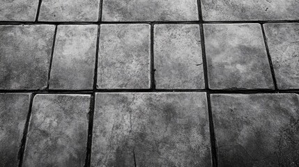 Textured gray concrete surface featuring a grid of square patterns, highlighting the rough, weathered appearance of the stone-like tiles.