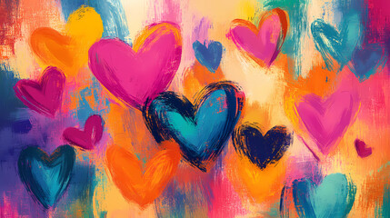 A modern mother's day card with abstract hearts in vibrant colors, pop art style. Vibrant Pop Art. Illustration