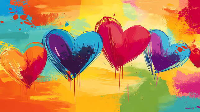 A modern mother's day card with abstract hearts in vibrant colors, pop art style. Vibrant Pop Art. Illustration