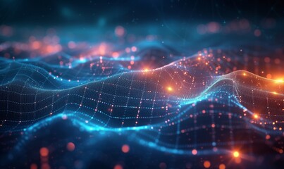 Modern digital abstract 3D background. Copy space. Can be used in the description of network abilities, technological processes, digital storages, science, education, Generative AI